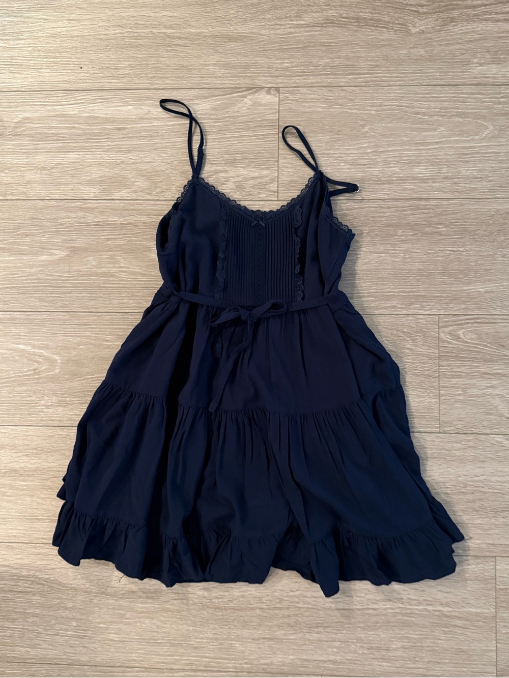Brandy Melville Navy Spaghetti Strap Lace Trim Tiered Sundress